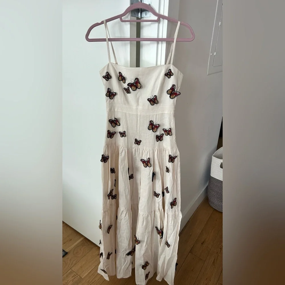Agua by Agua Bendita Lima Monarca Crema Linen Maxi butterfly Dress, small - Picture 7 of 12